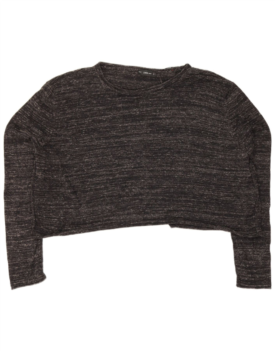 Zara Womens Crop Oversize Top Manches Longues UK 14 Gris Moyen Moucheté