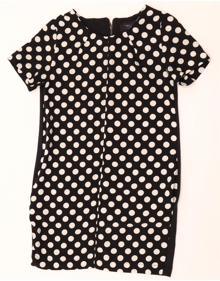 Zara Robe droite pour femme UK 12 Polyester noir moyen à pois