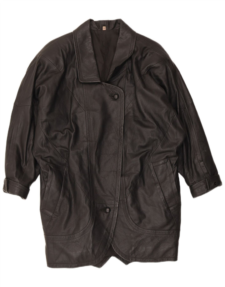 VINTAGE Manteau en cuir surdimensionné femme EU 38 Cuir noir moyen