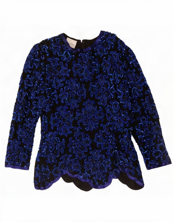 Frank Usher Chemisier asymétrique de soirée pour femme UK 44 Bleu marine moyen