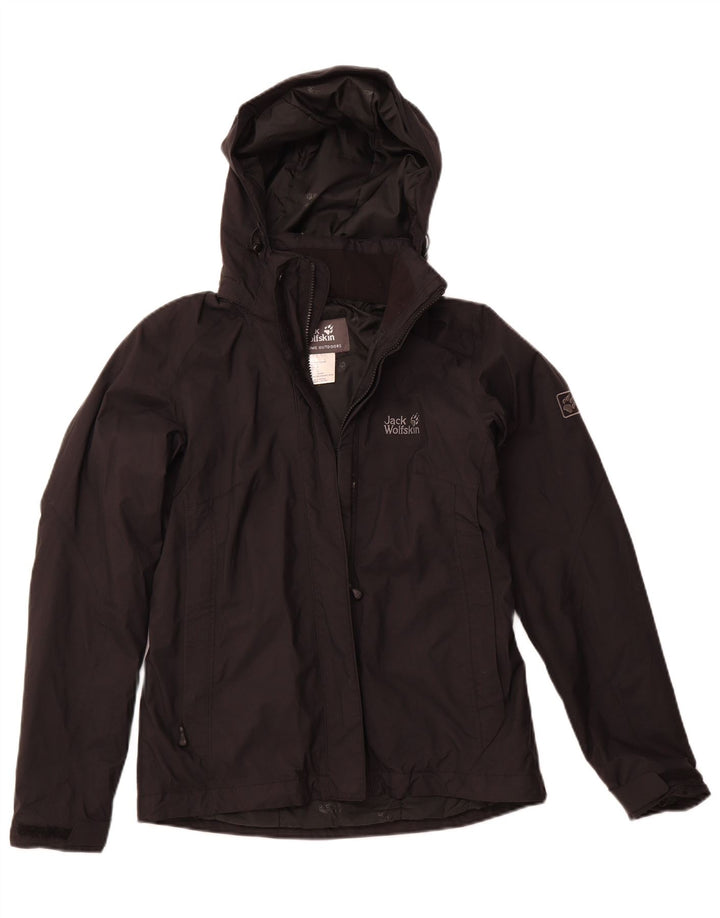 JACK WOLFSKIN Veste coupe-vent à capuche pour femme UK 10 Small Noir Polyamide