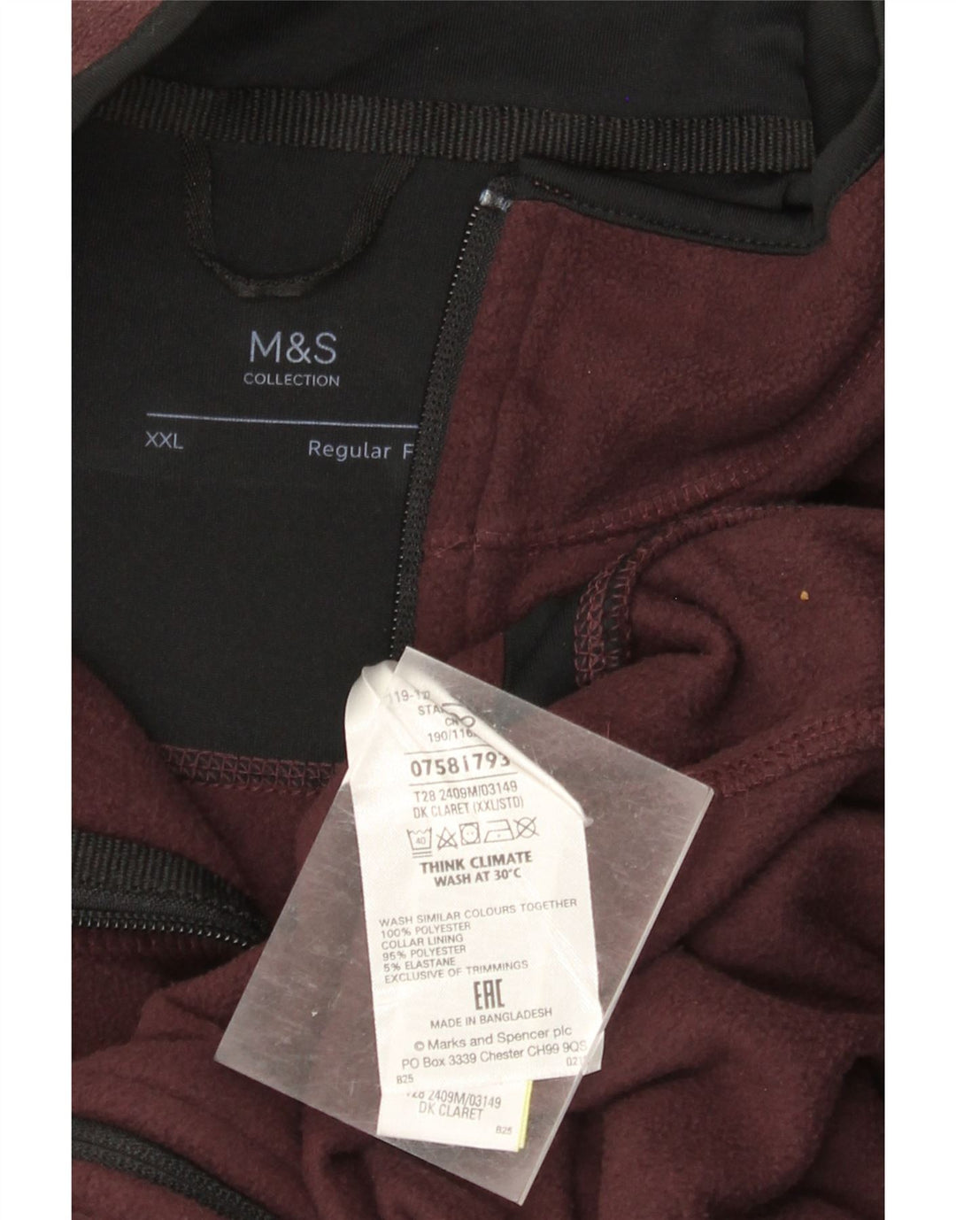 MARKS & SPENCER Veste polaire coupe régulière pour homme UK 42 2XL Bordeaux