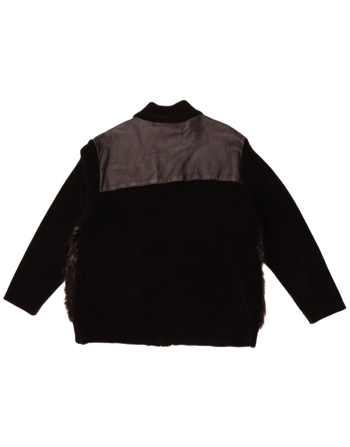 VINTAGE Veste en cuir femme UK 18 XL Cuir noir