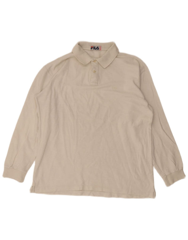 Fila Polo à manches longues pour homme US 42 Large Blanc