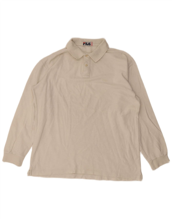 Fila Polo à manches longues pour homme US 42 Large Blanc