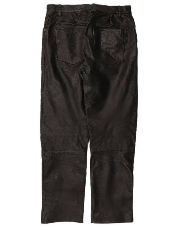 VINTAGE Pantalon droit en cuir pour homme W31 L30 Noir