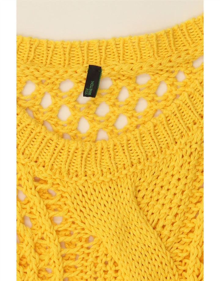 BENETTON Womens See Through Crew Neck Jumper Sweater UK 12 Medium Yellow Vintage Benetton and Second-Hand Benetton from Messina Hembry 