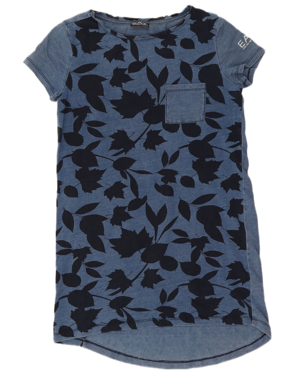 Emporio Armani Robe t-shirt graphique coupe ample pour femme UK 4 XS Bleu floral
