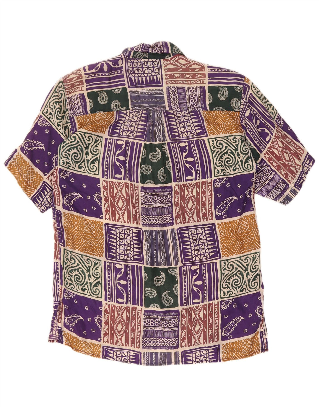 chemise à manches courtes femme vintage UK 14 Grande soie patchwork multicolore