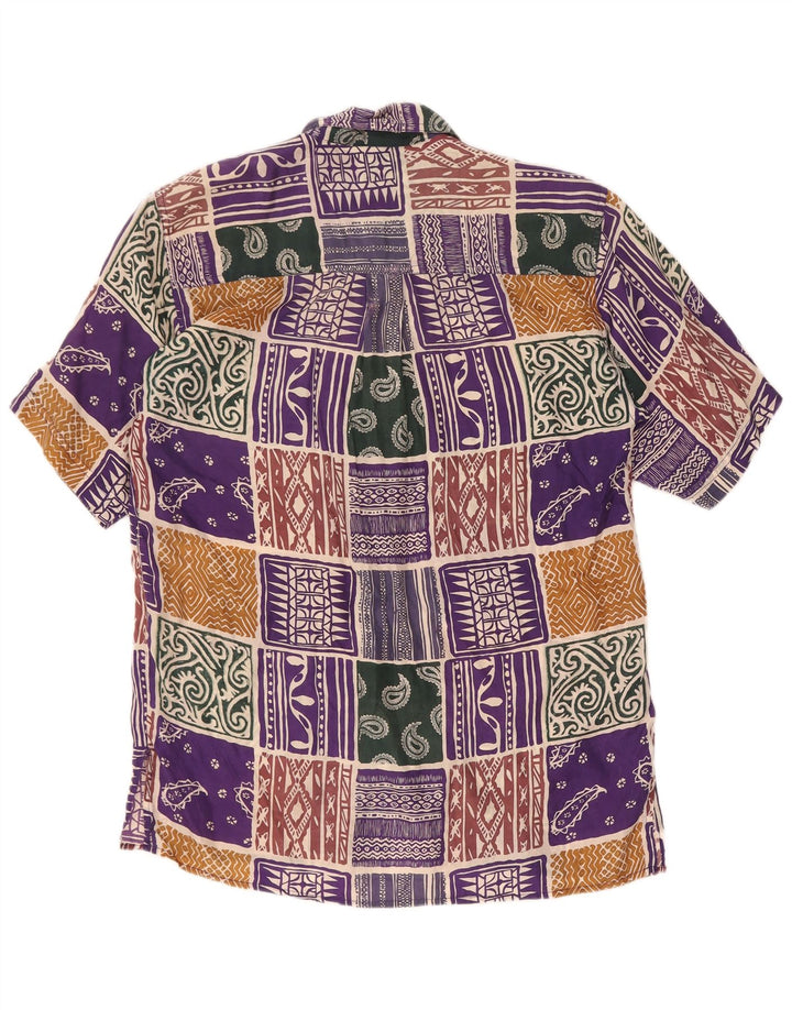 chemise à manches courtes femme vintage UK 14 Grande soie patchwork multicolore