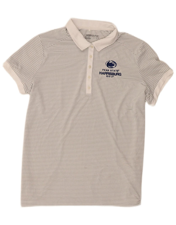 Nike Polo graphique Dri Fit pour femme UK 20 2XL Blanc à fines rayures Polyester