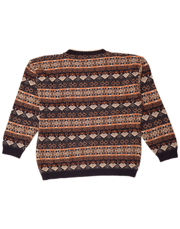 vintage Mens Crew Neck Jumper Pull XL Multicolore Fair Isle Coton