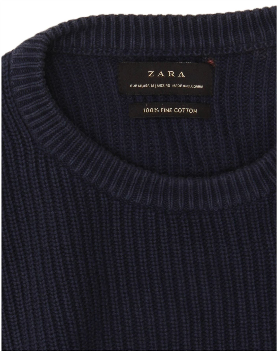 ZARA Pull à col rond pour homme en coton bleu marine moyen