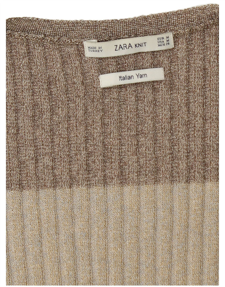 Zara Womens Longline Cardigan Sweater UK 12 Moyen Multicolore Rayé