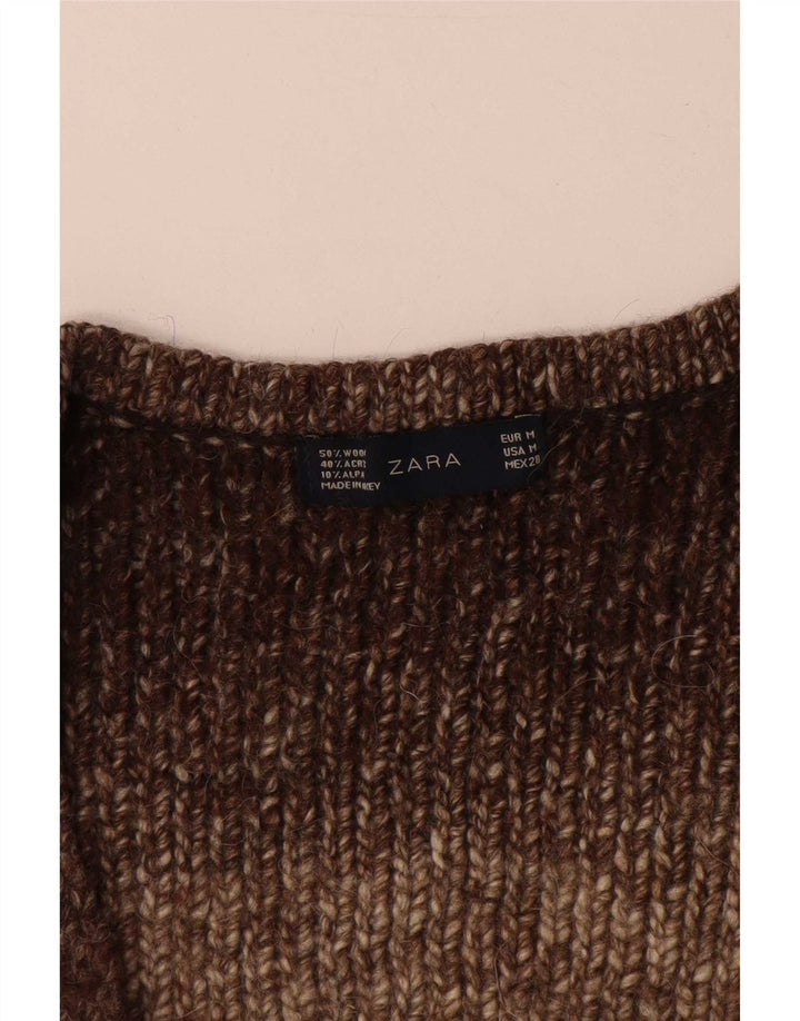 Zara Womens Crop Cardigan Sweater UK 14 Laine Marron Moyen