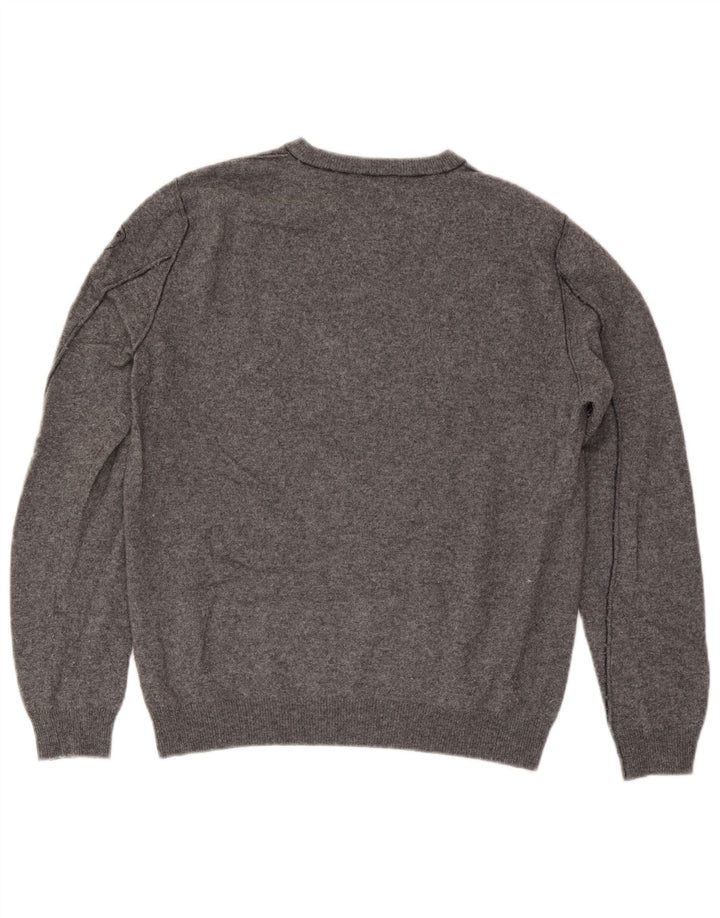 Blauer Pull à col rond pour homme en laine mouchetée grise