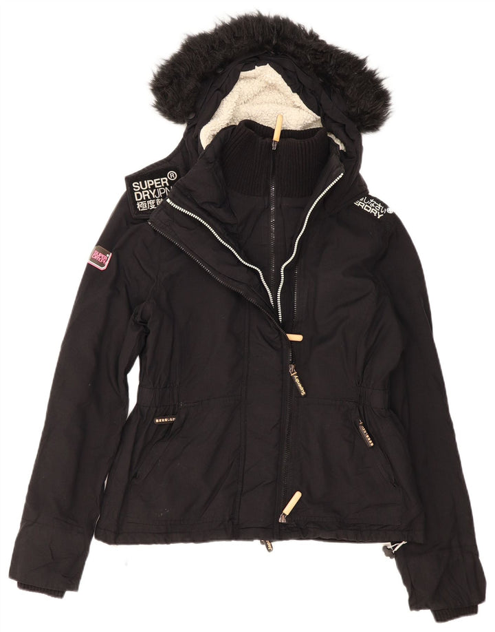 Superdry Veste coupe-vent à capuche pour femme UK 16 Large Noir Polyester