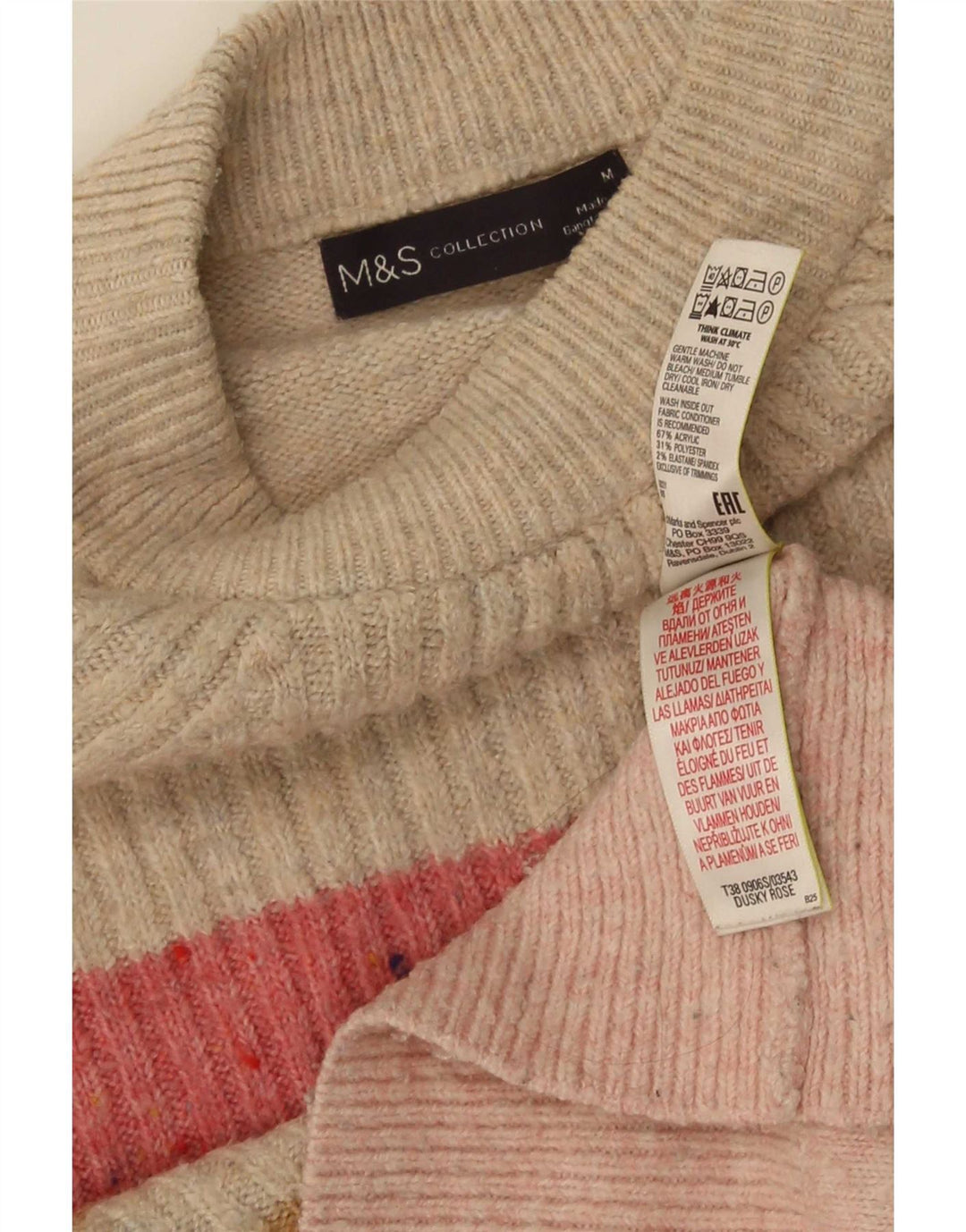 Marks & Spencer Pull ras du cou pour femme UK 16 Rose moyen rayé