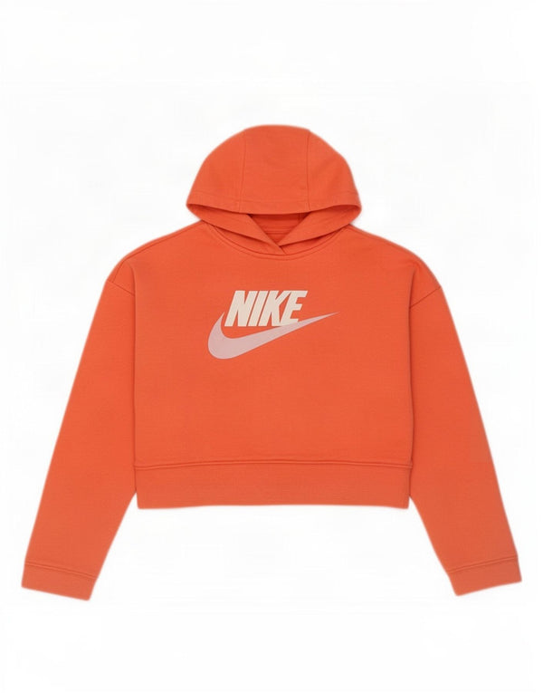 Nike Pull à capuche court graphique pour fille 10-11 ans en coton orange moyen