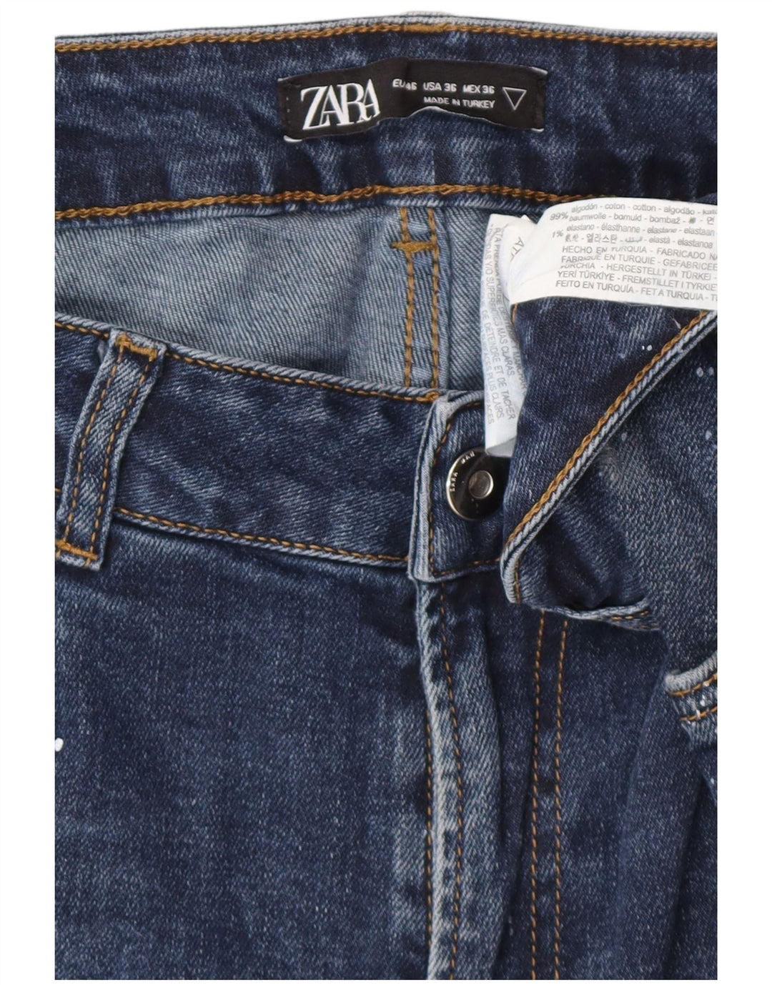 ZARA Jean skinny en détresse pour homme EU 46 XL W36 L30 Bleu à pois en coton