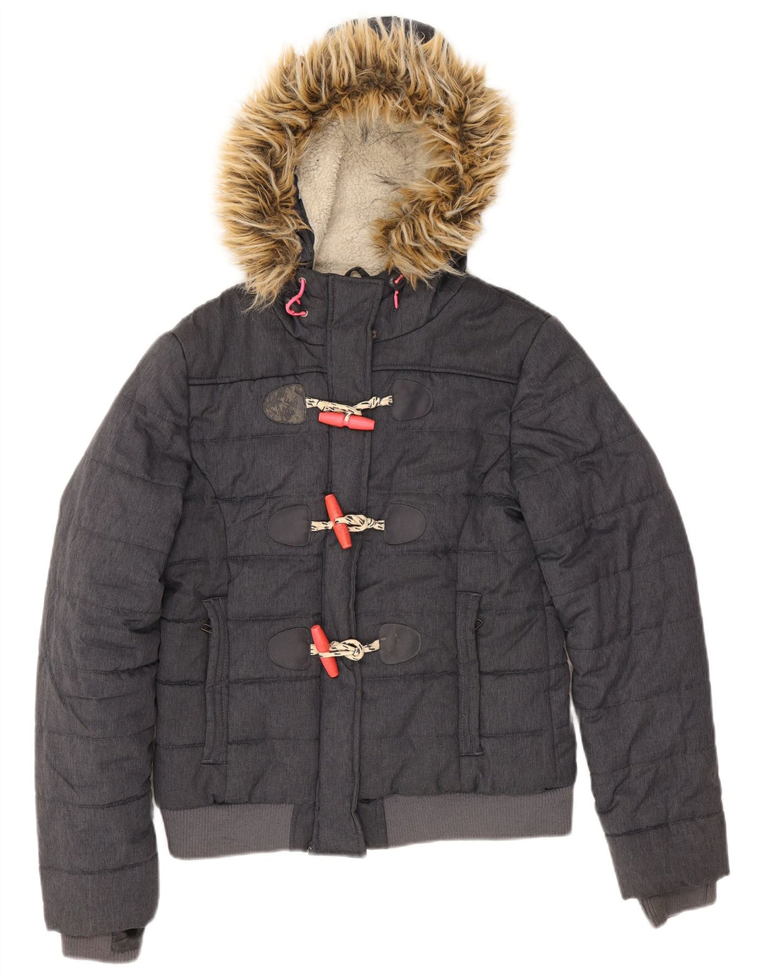Superdry Veste matelassée à capuche pour femme UK 12 Bleu marine moyen Polyester