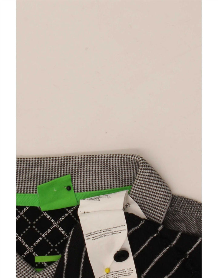 Hugo Boss Mens Polo Shirt Large Grey Striped Cotton
