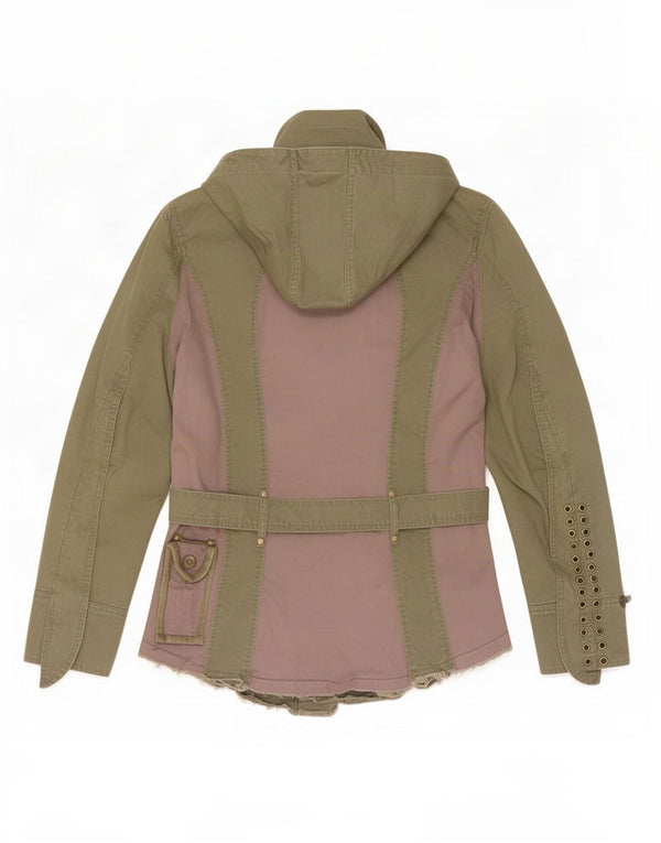 Guru Veste militaire à capuche pour femme UK 16 Large Kaki Colourblock Coton