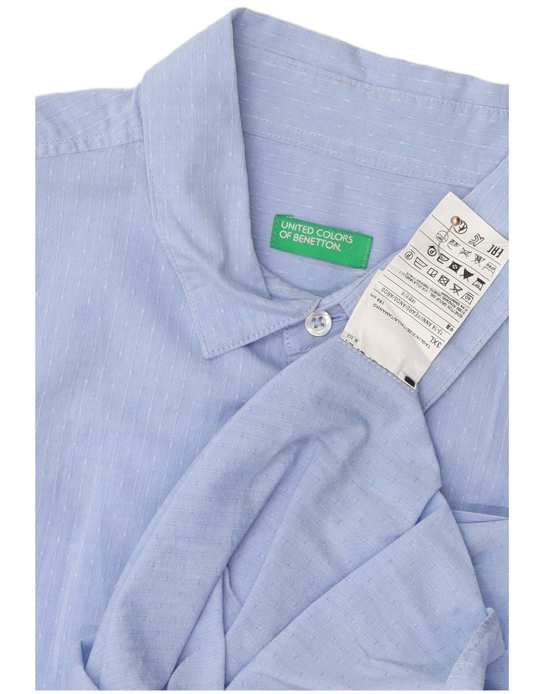 BENETTON Chemise Garçon 13-14 ans 3XL Bleu Rayure Coton