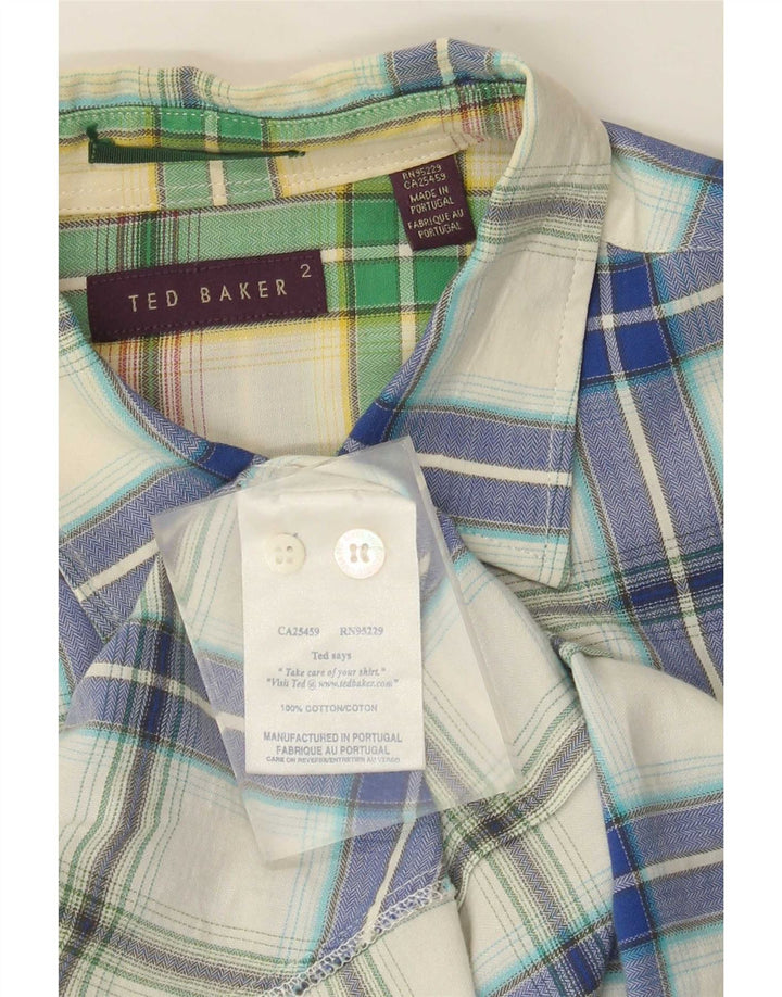 Ted Baker Chemise en flanelle pour homme Taille 2 Petit coton à carreaux bleu