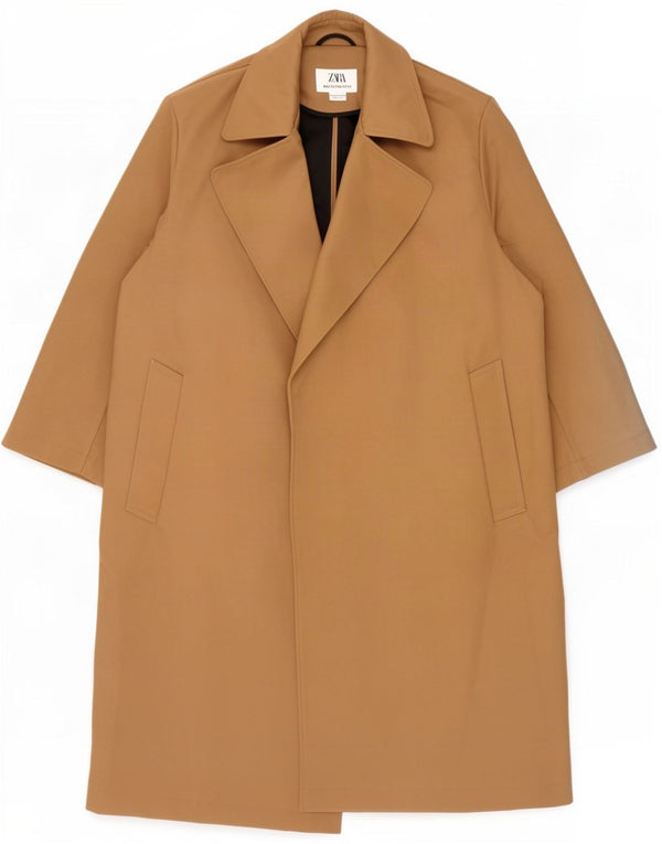 Zara Mens Overcoat UK 38 Medium Beige Polyester