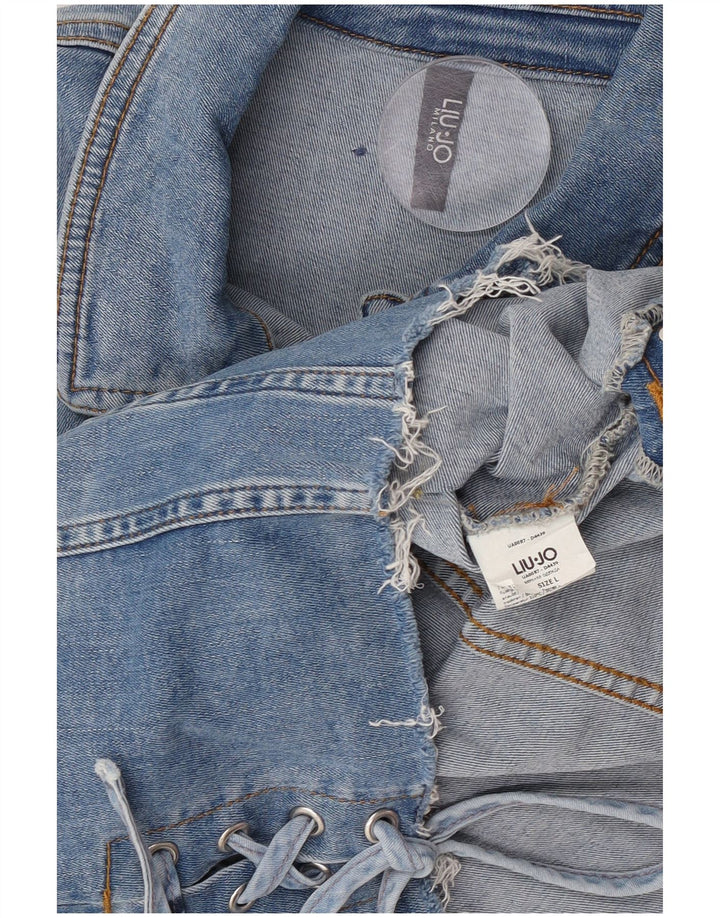 Liu Jo Veste en jean courte pour femme UK 14 Large Bleu