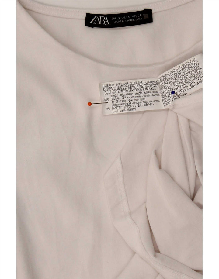 Zara Femme Top Manches Longues UK 8 Petit Coton Blanc