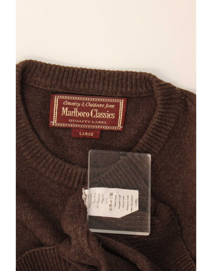 Marlboro Classics Pull à col rond pour homme en laine marron Taille L