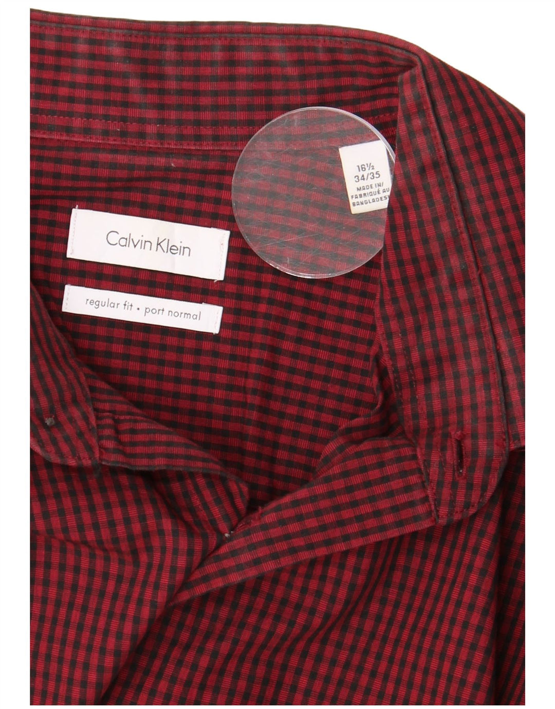 CALVIN KLEIN Chemise coupe régulière pour homme Taille 16 1/2 Grand coton vichy rouge
