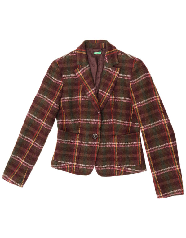 Benetton Veste Blazer 1 Bouton Femme IT 44 Carreaux Multicolores Moyens