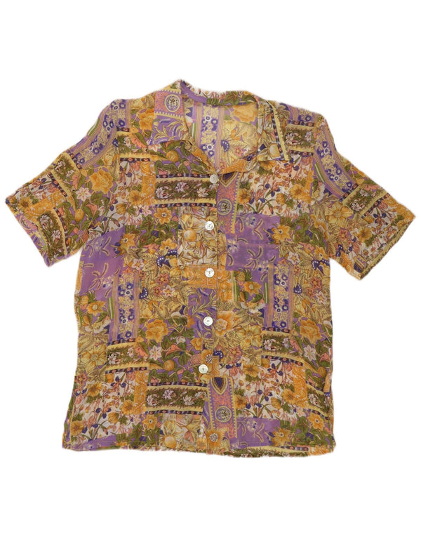 vintage Femme Chemise à manches courtes Blouse UK 12 Moyen Multicolore Floral