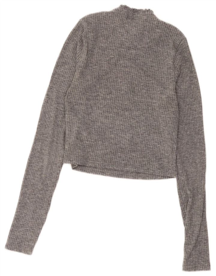 Topshop Top court à col zippé pour femme UK 10 Petit gris moucheté en polyester