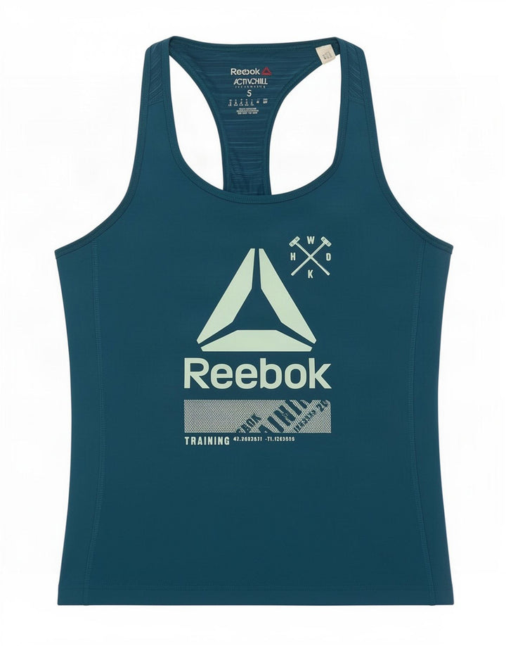 Reebok Débardeur Femme UK 8/10 Petit Bleu Moucheté Polyester