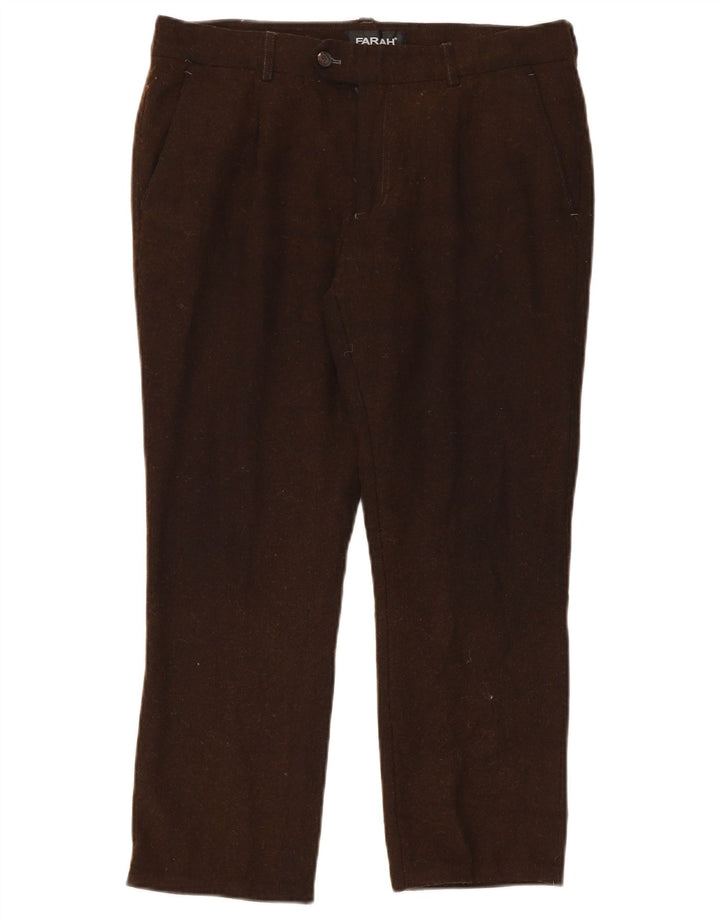 FARAH Pantalon de Costume Droit Homme W34 L26 Laine Marron