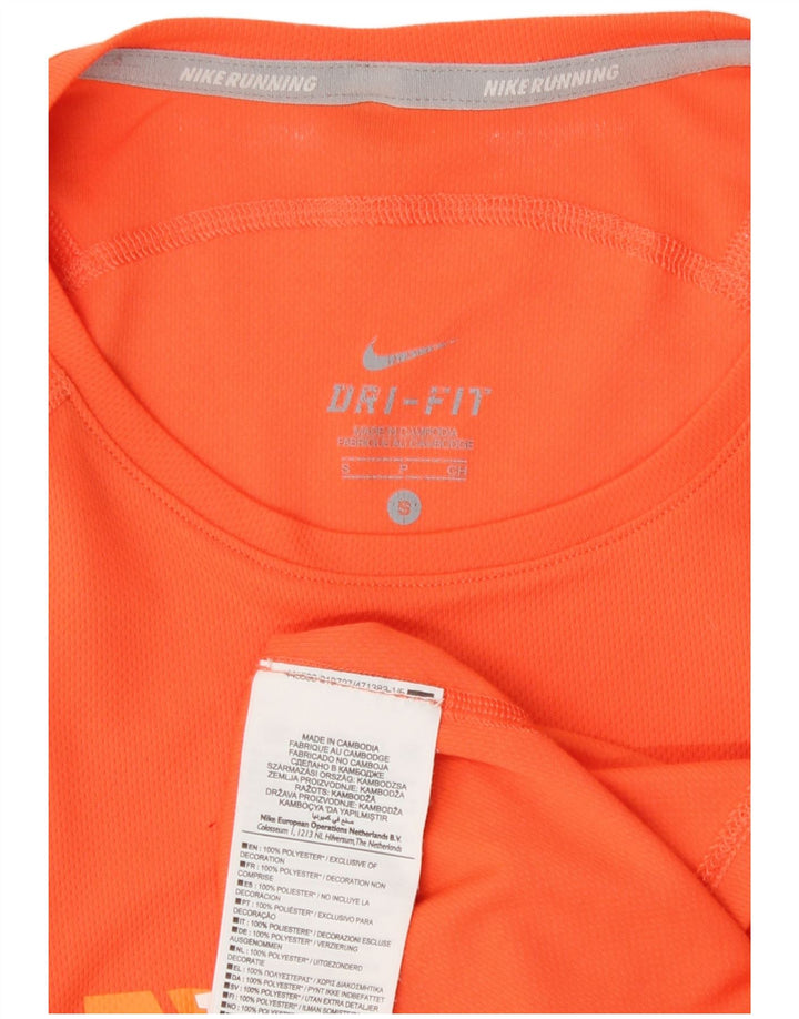 Nike Womens Dri Fit Graphic T-Shirt Top UK 10 Petit Orange Polyester