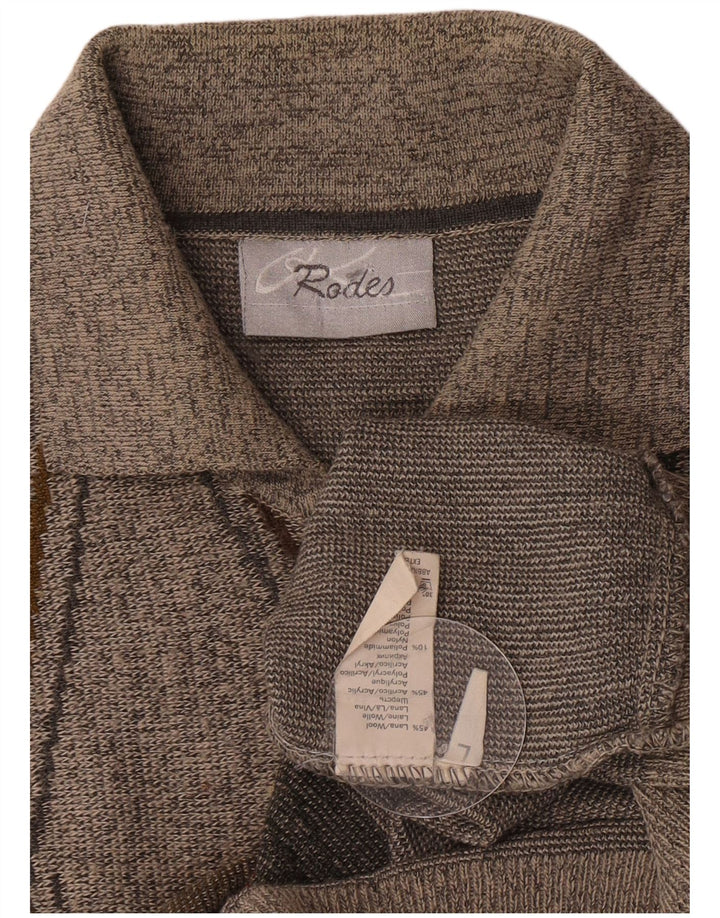 Rodes Pull à col polo pour homme en laine gris à losanges/diamants