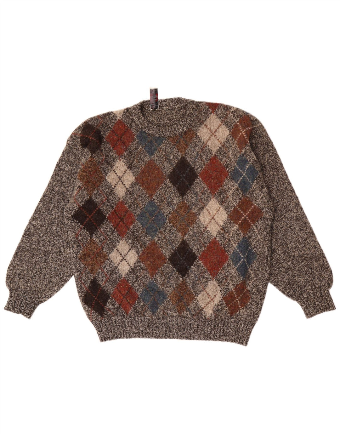Donny & Max Pull col rond pour homme en laine gris à carreaux/losanges