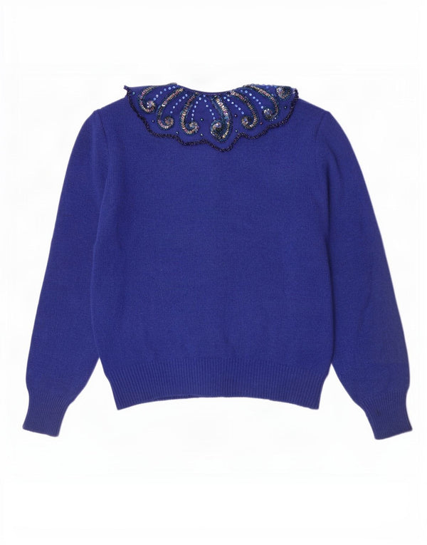 vintage Femme Cardigan Pull IT 44 Laine Bleu Moyen