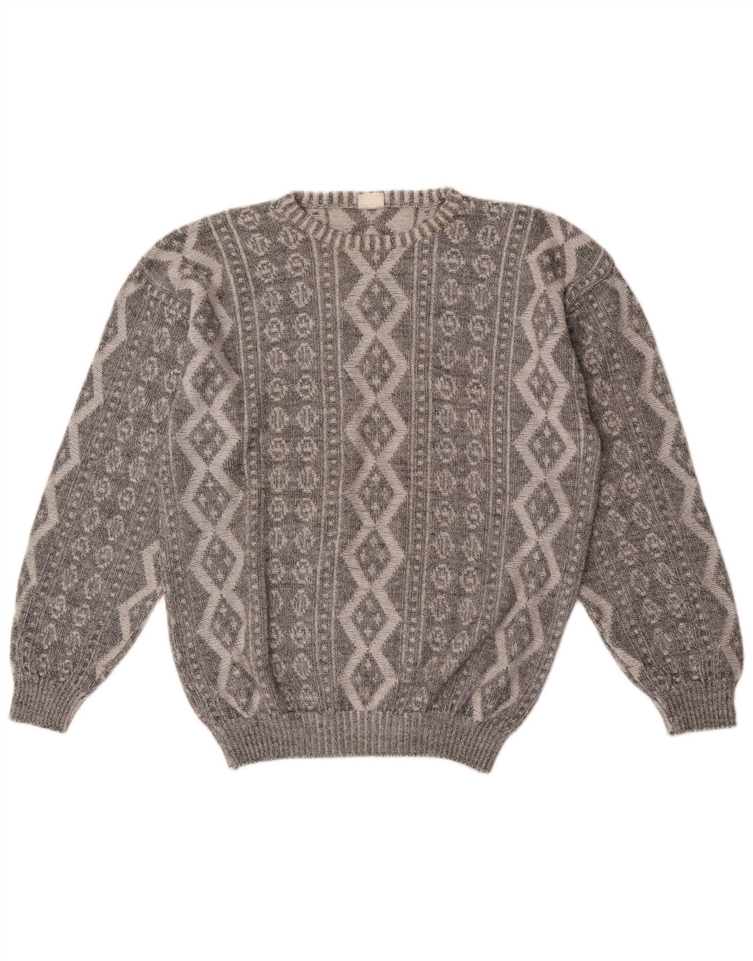 Vogue Pull à col rond pour homme en coton géométrique gris moyen
