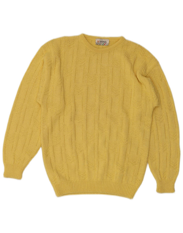 Stefanel Pull col rond pour femme UK 10 Petit jaune géométrique