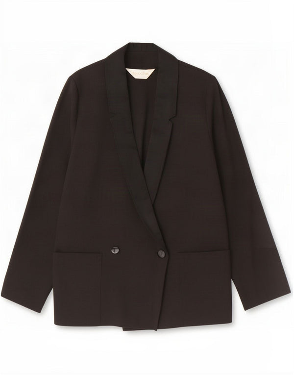 Veste blazer croisée vintage pour femme EU 36 petit polyester noir