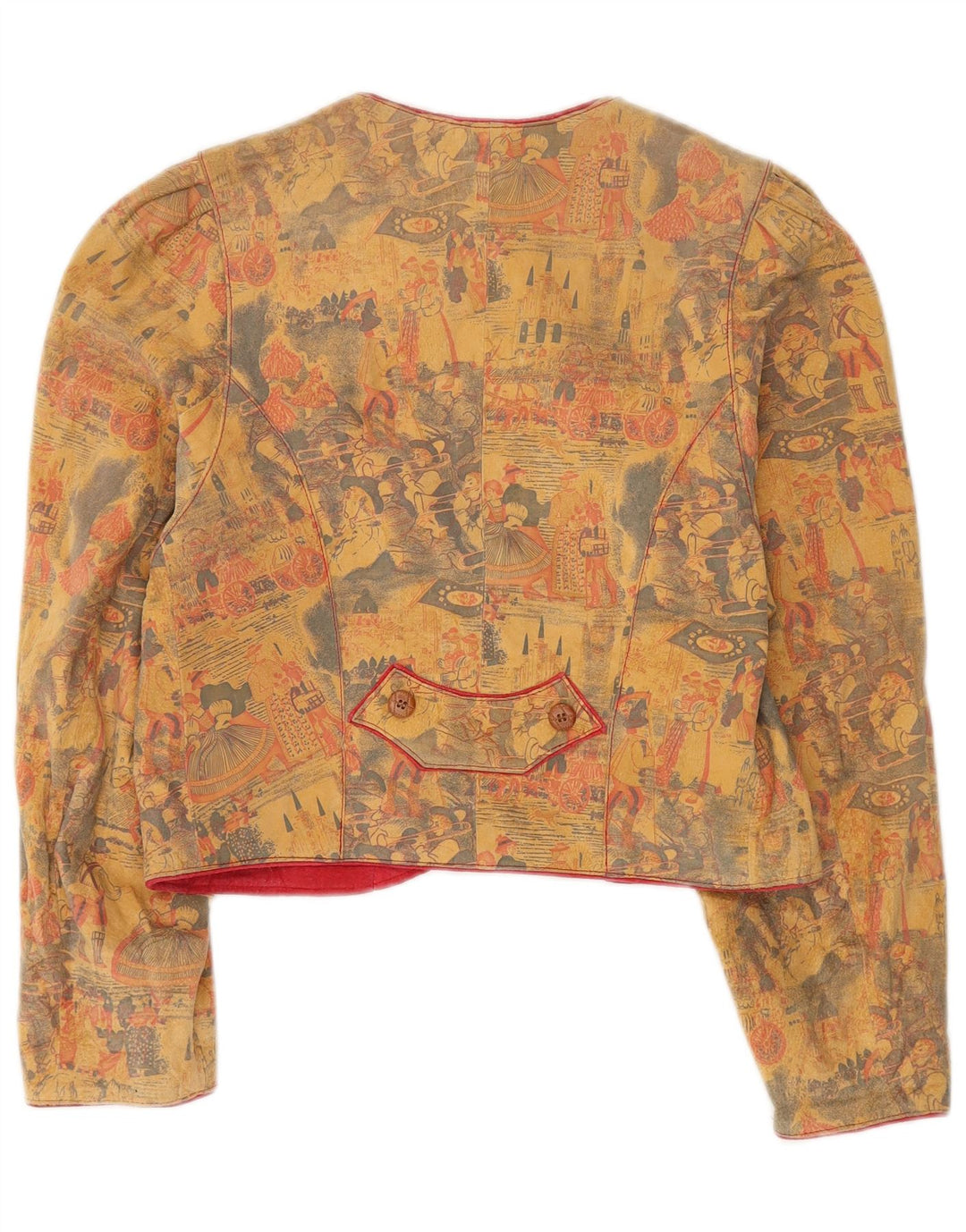 Vintage Femme Trachten 4 Bouton Blazer Veste EU 36 Petit Cuir Beige