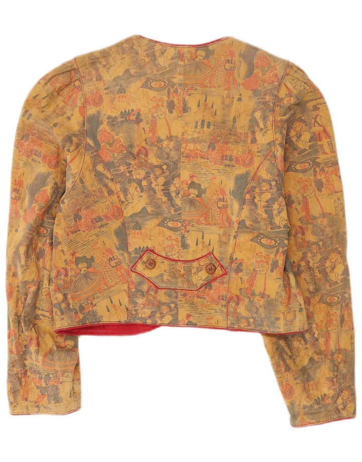 Vintage Femme Trachten 4 Bouton Blazer Veste EU 36 Petit Cuir Beige