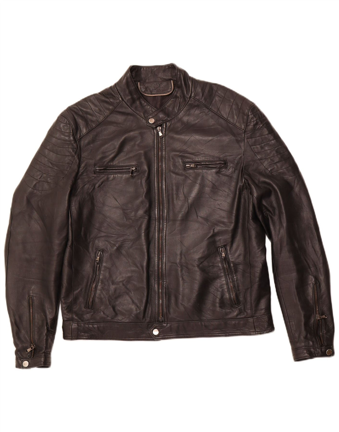 VINTAGE Veste de course en cuir pour homme IT 54 2XL Cuir noir