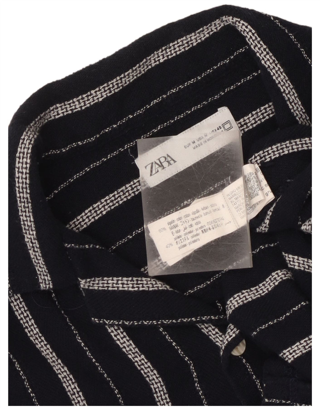Chemise À Manches Courtes Homme Zara Homme Coton Rayé Bleu Marine Moyen